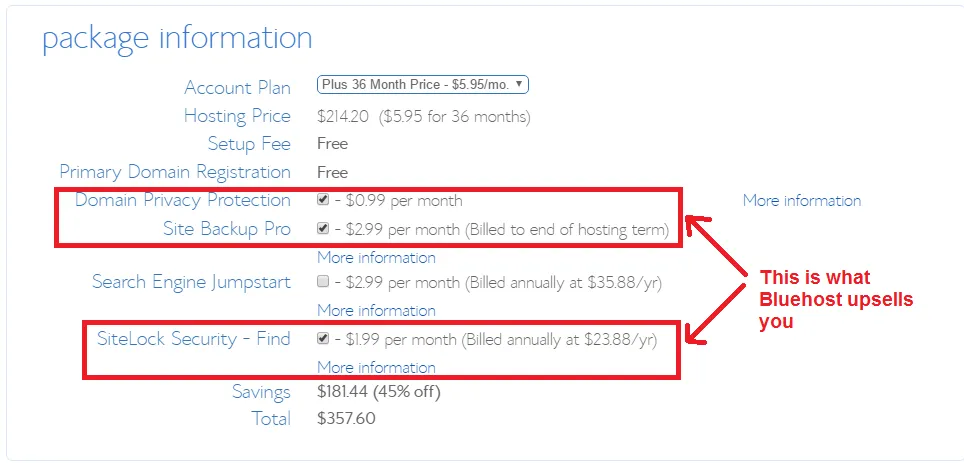 bluehost relevant upsells