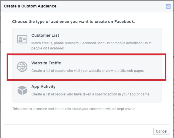 Facebook custom audience website traffic