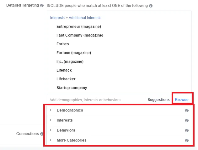 Facebook detailed targeting browse